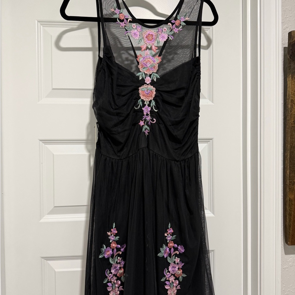 Express Black Maxi Dress with Pink & Purple Floral Embroidery